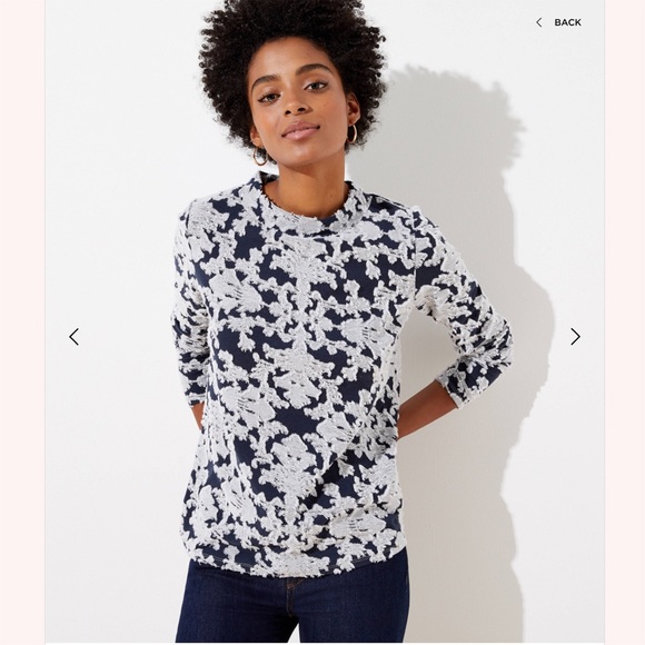 LOFT Tops - LOFT Floral Ruffled Mock Neck Tee